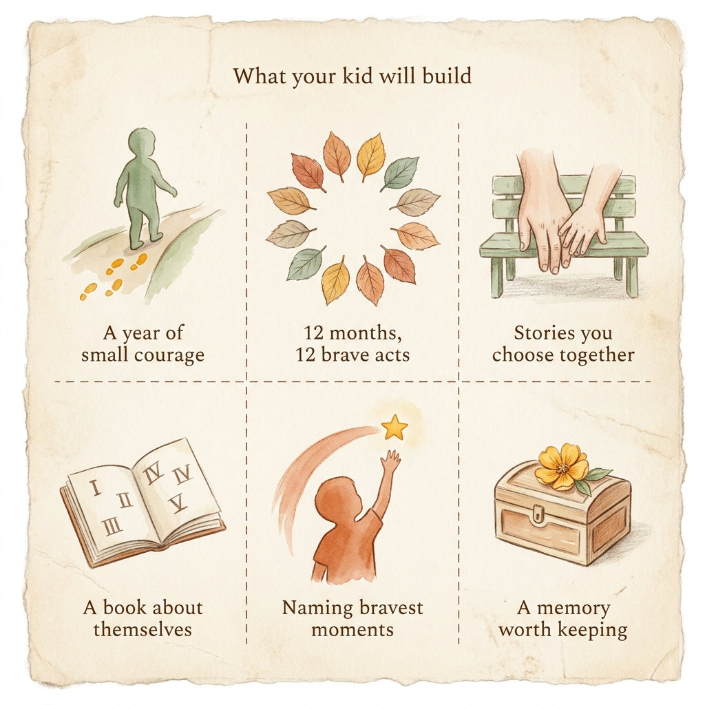 What your kid will build with The Brave Year — 12 months, 12 brave acts — six watercolor panels