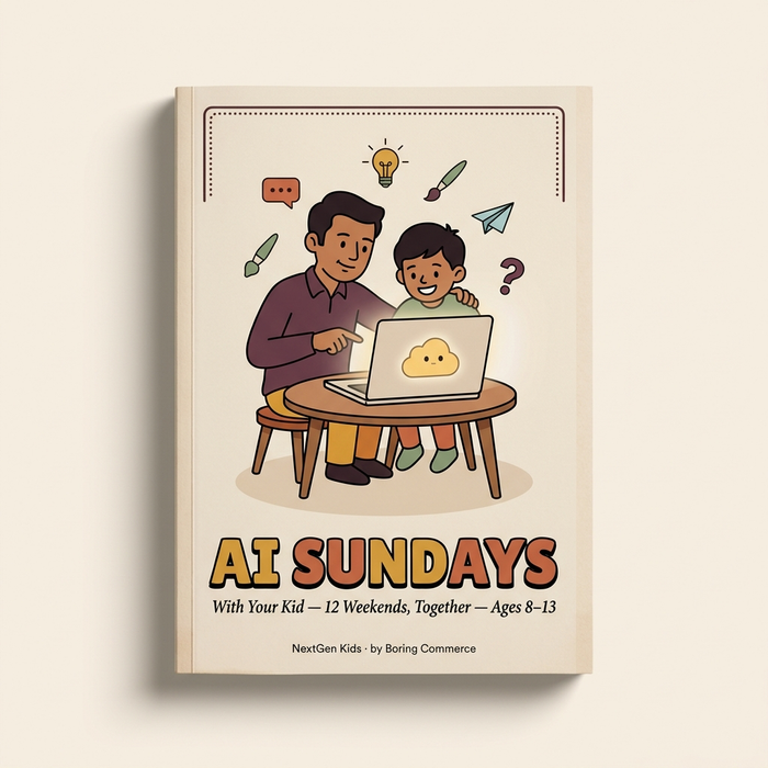 AI Sundays with Your Kid — 12-weekend parent + child AI workbook — Ages 8–13 — PDF cover